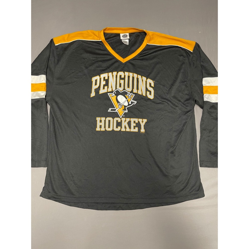 NHL Pittsburgh Penguins Hockey Jersey Mens 2XL Black Gold Long Sleeve Mesh Top